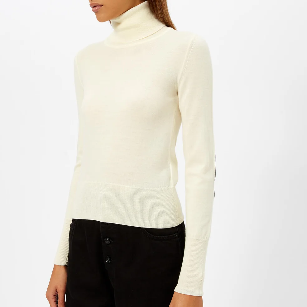 MM6 Maison Margiela Women's High Neck Wool Jumper with Elbow Patches - Off White Image 1