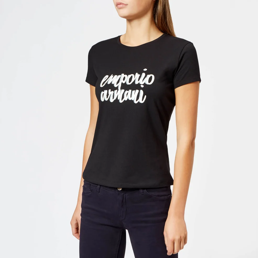 Emporio Armani Women's Sequin Logo T-Shirt - Black Image 1