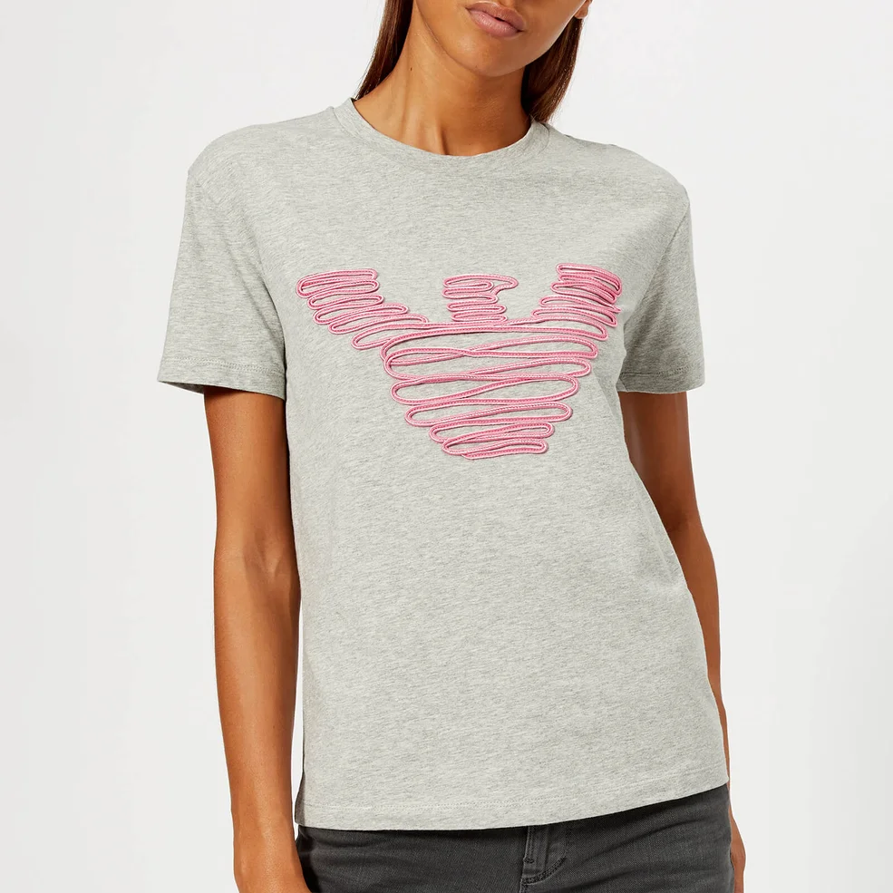 Emporio Armani Women's Pink Logo T-Shirt - Grey Image 1