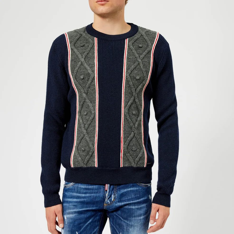 Dsquared2 Men's Stripe Knitted Jumper - Navy/White/Red/Grey Image 1