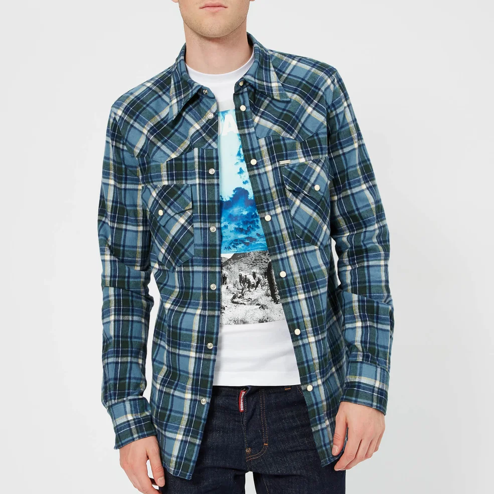 Dsquared2 Men's Western Fit Check Shirt - Blue/Green Check Image 1