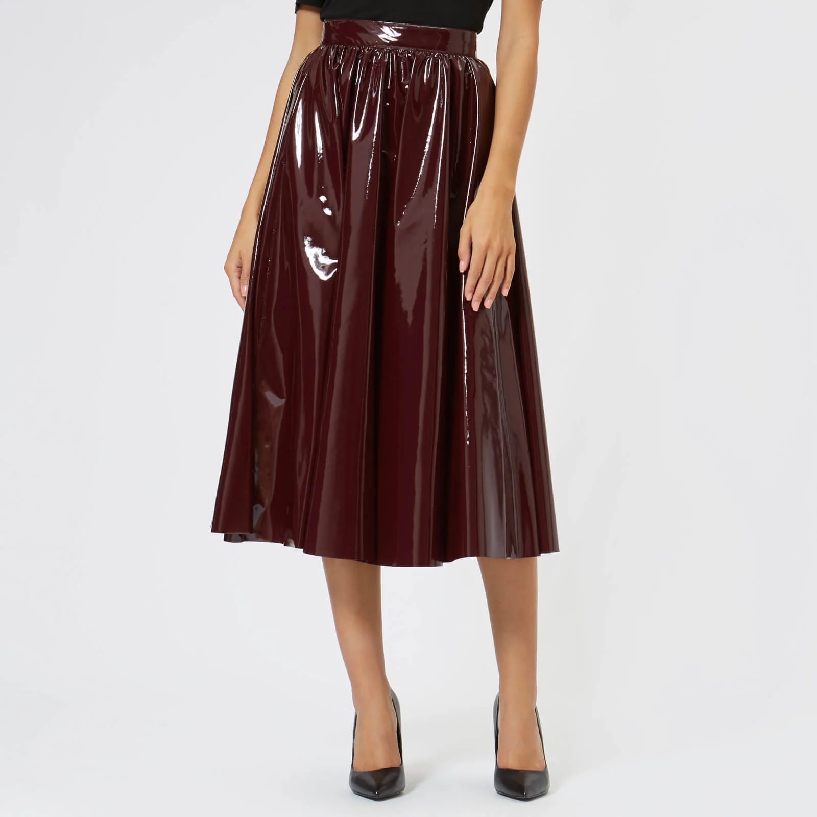 MSGM Women's PVC Midi Skirt - Burgundy Image 1