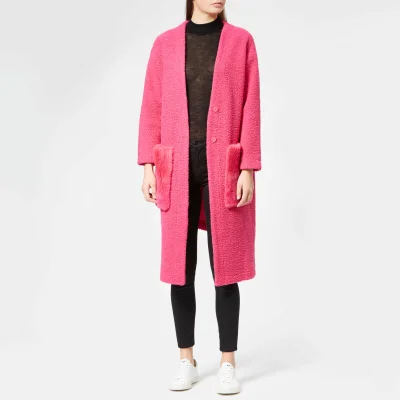 Anne Vest Women's May Asymmetric Cardigan - Pink with Pink Shearling Pocket