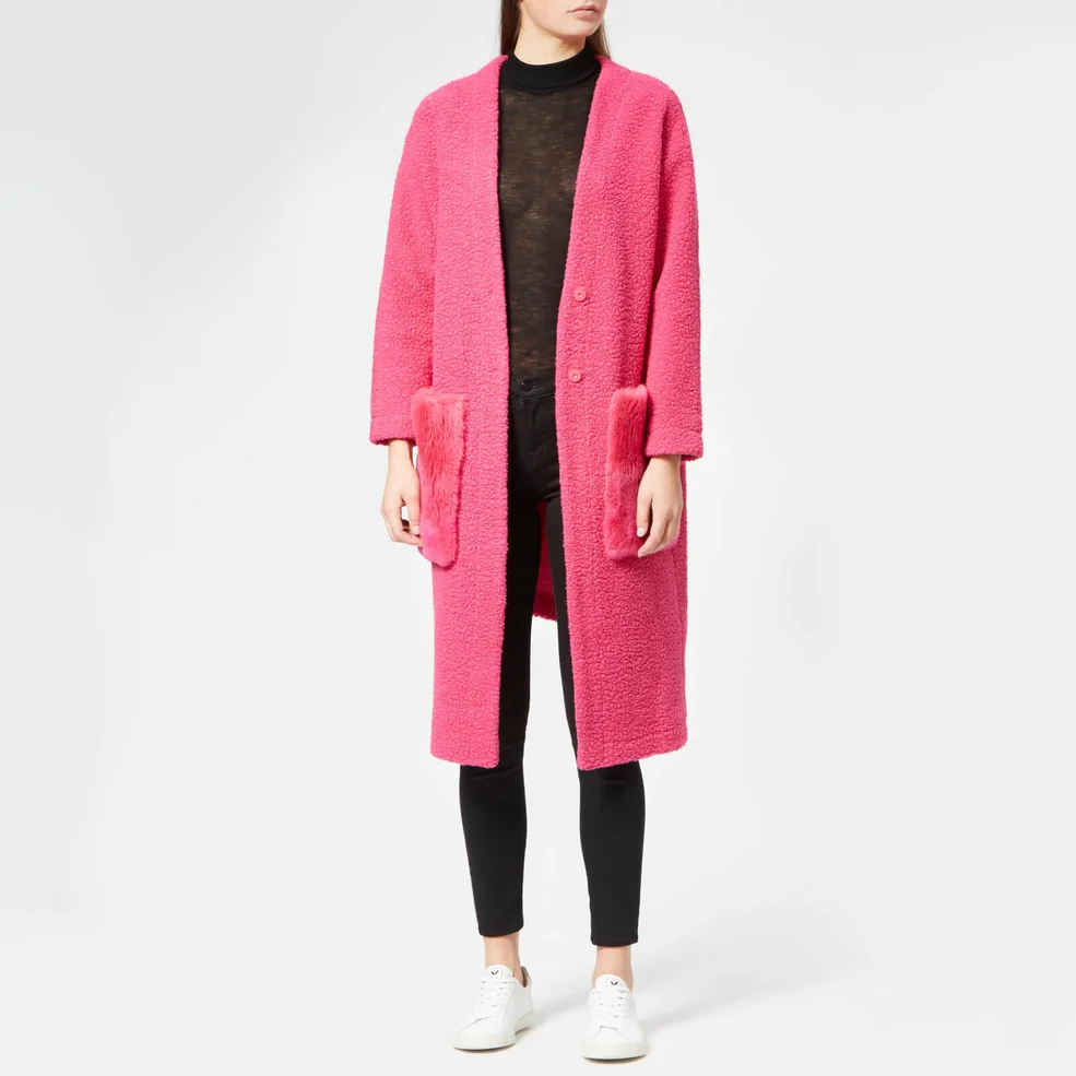 Anne Vest Women's May Asymmetric Cardigan - Pink with Pink Shearling Pocket Image 1