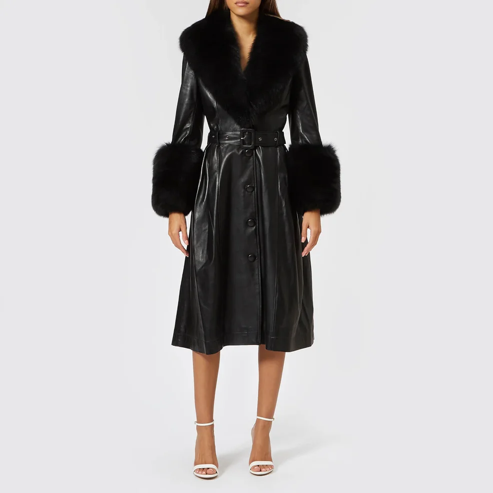 Saks Potts Women's Foxy Belted Leather Coat - Black Image 1