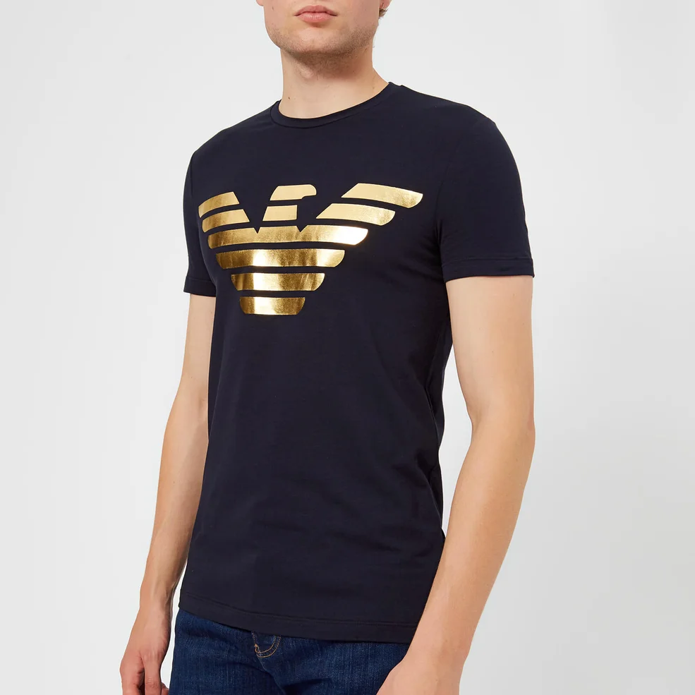 Emporio Armani Men's Foil Print T-Shirt - Navy Image 1