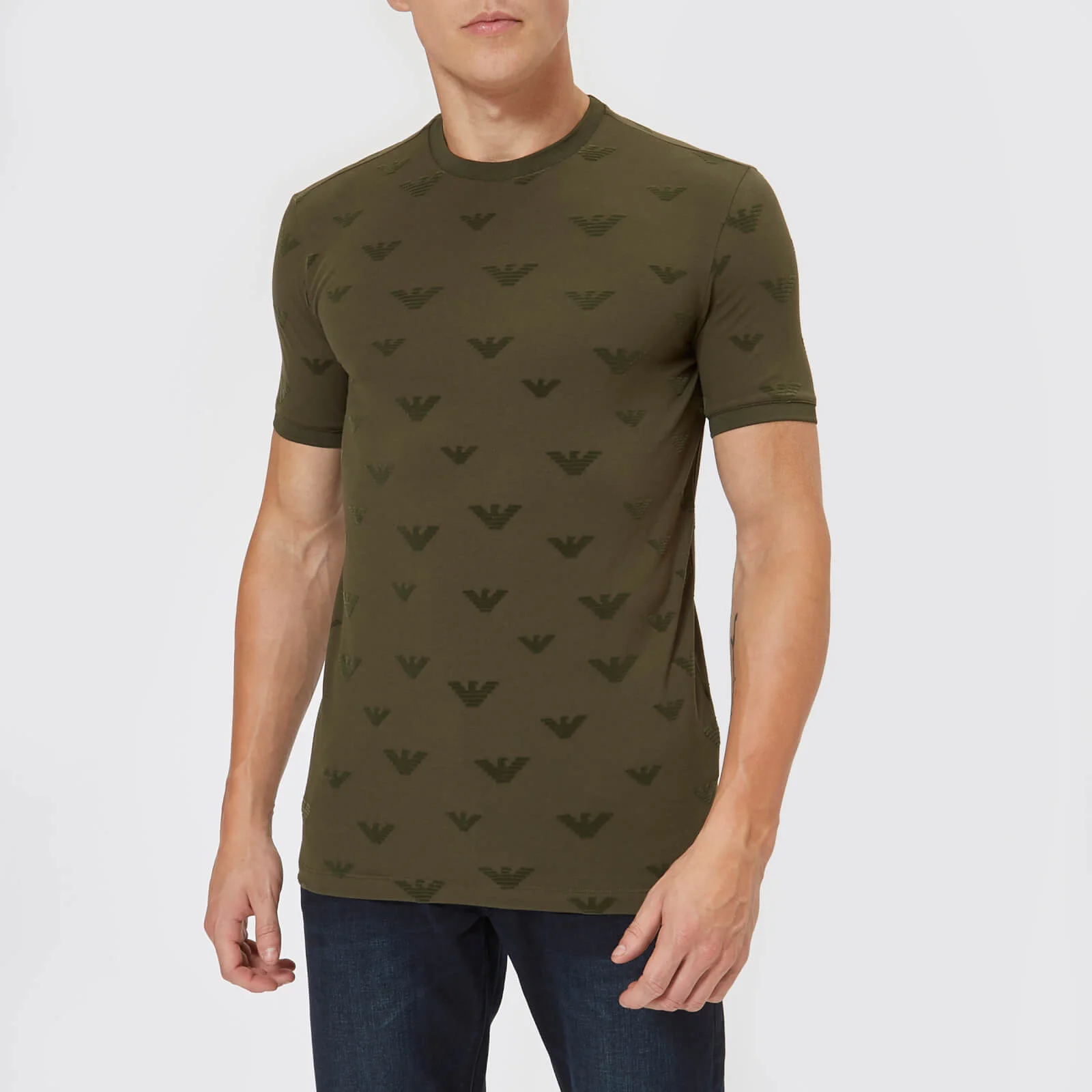 Emporio Armani Men's All Over Flock T-Shirt - Verde Militare Image 1