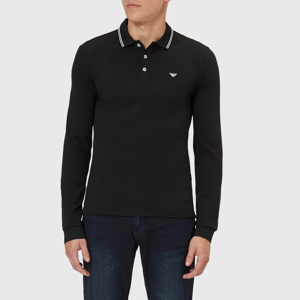 Emporio Armani Men's Long Sleeve Tipped Polo Shirt - Black Image 1