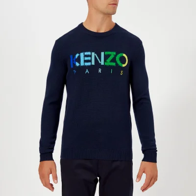KENZO Men's Paris Logo Multi Colour Jumper - Navy Blue