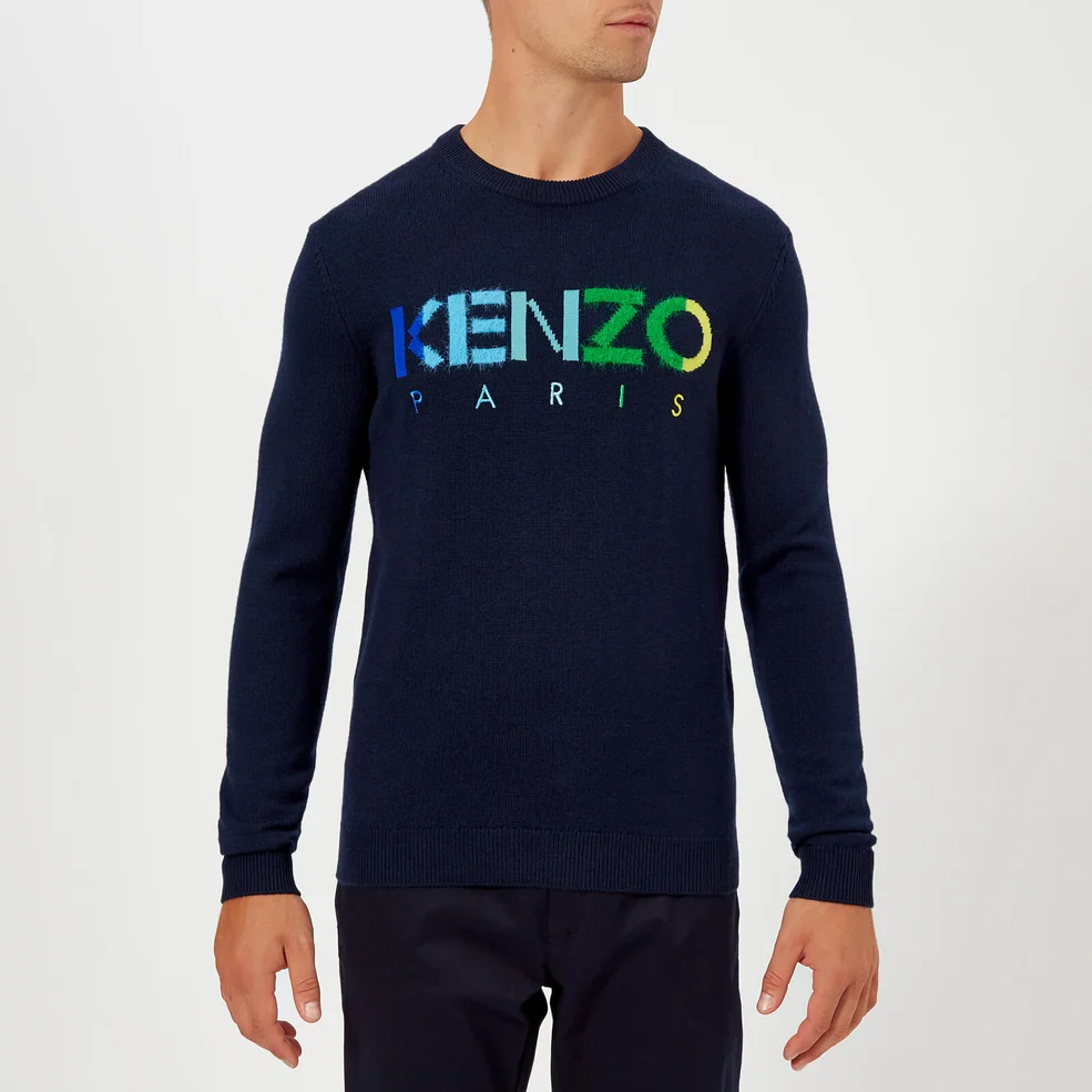 KENZO Men's Paris Logo Multi Colour Jumper - Navy Blue Image 1