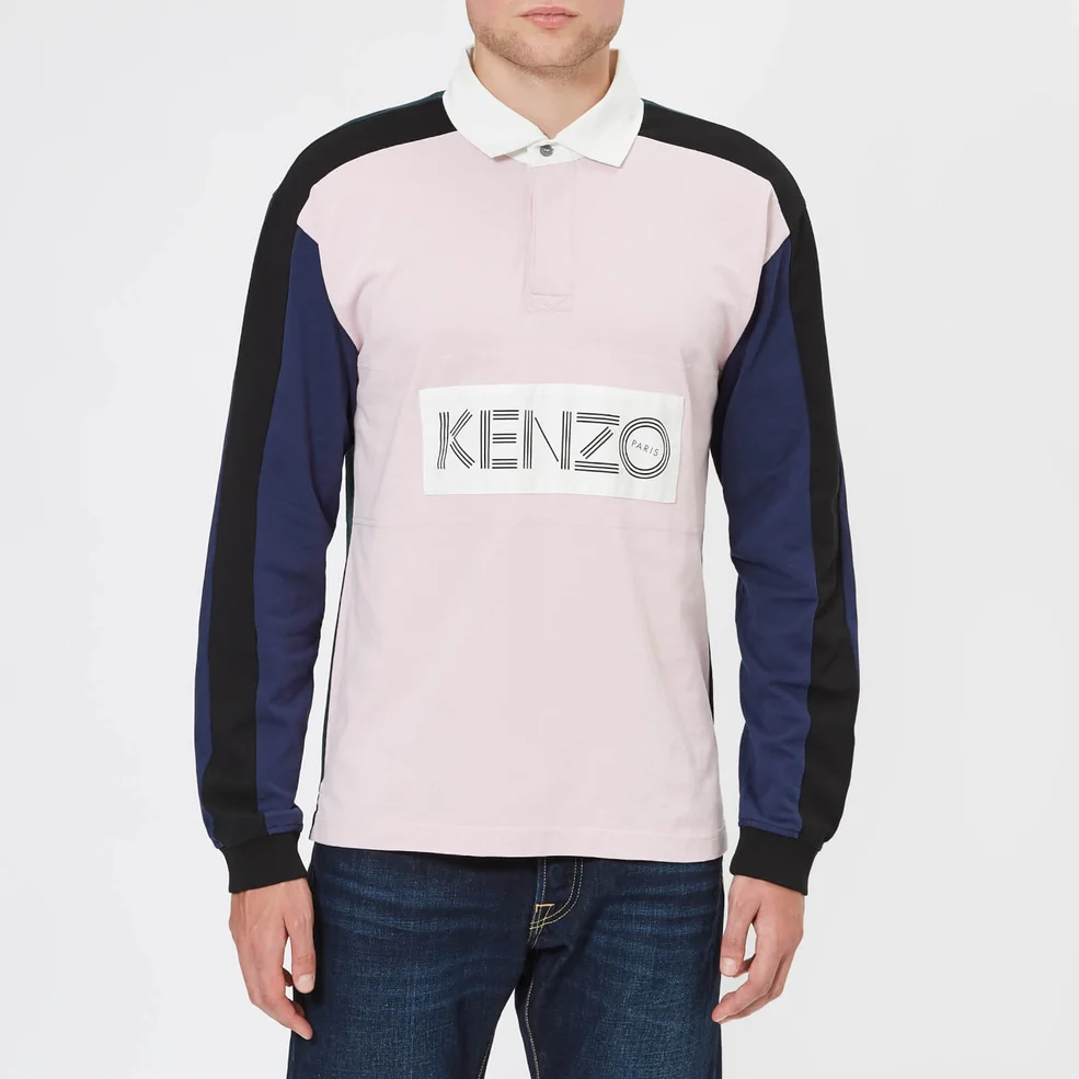 KENZO Men's Large Logo Long Sleeve Polo Shirt - Pastel Pink Image 1
