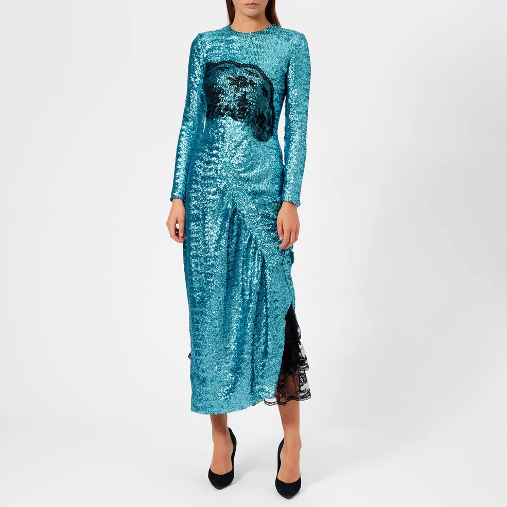 Preen By Thornton Bregazzi Women's Sequin Jersey Lace Dinah Dress - Teal Image 1