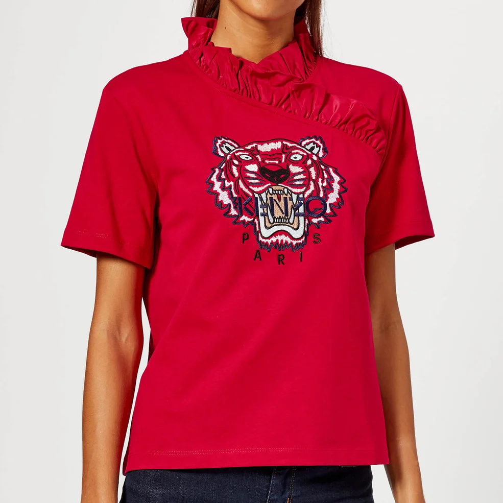 KENZO Women's Small Tiger Sweatshirt with Ruffles - Red Image 1