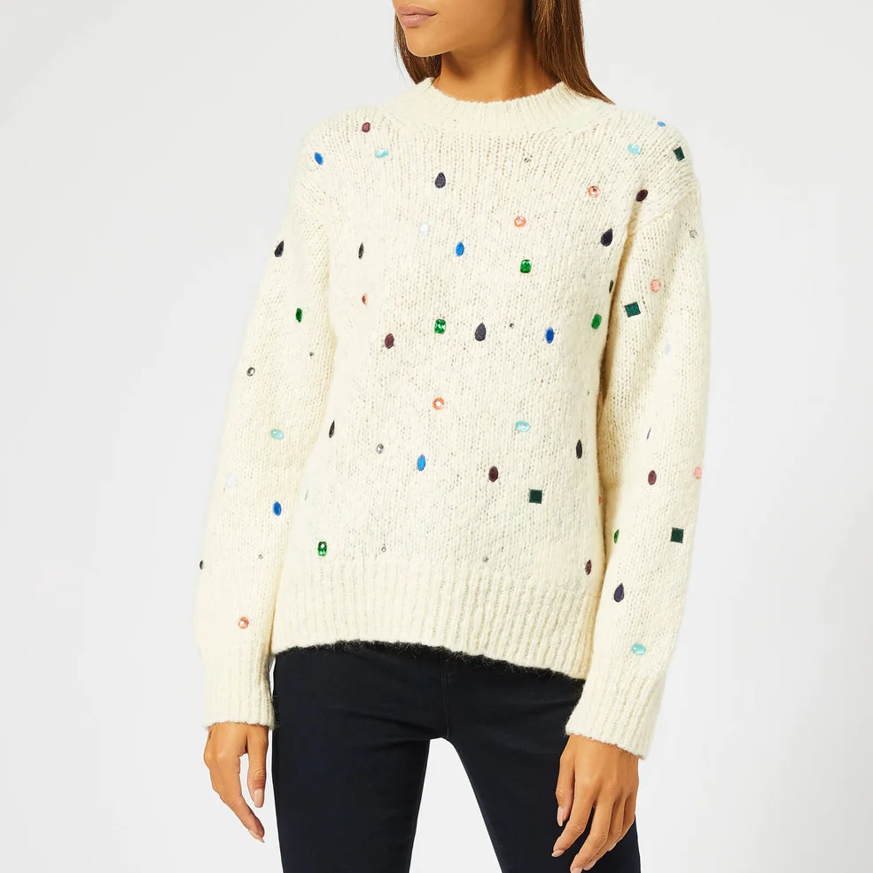 KENZO Women's Embroidered Knit Jumper with Gems - White Image 1