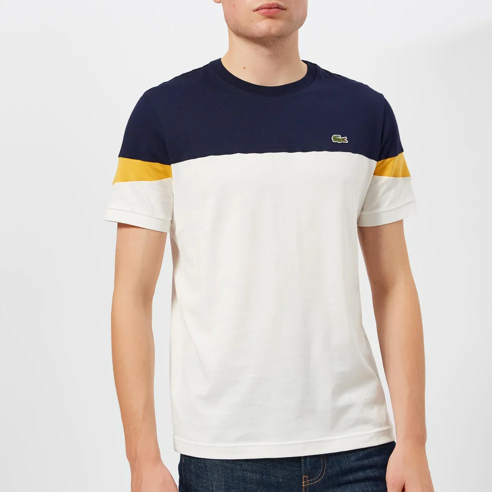Lacoste Men's Colour Block Contrast Sleeve T-Shirt - Navy/White/Yellow Image 1