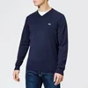 Lacoste Men's Cotton V Neck Knitted Jumper - Navy Blue/Flour - Image 1
