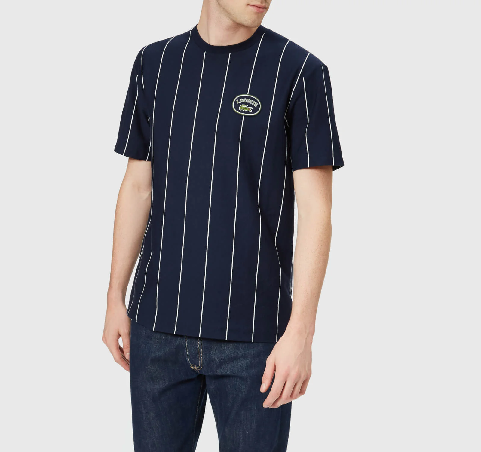 Lacoste Men's Vertical Stripe/Patch Logo T-Shirt - Navy/White Image 1