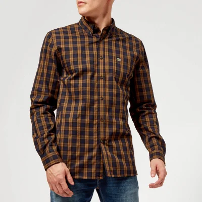 Lacoste Men's Tartan Button Down Shirt - Renaissance Brown/Meridian Blue