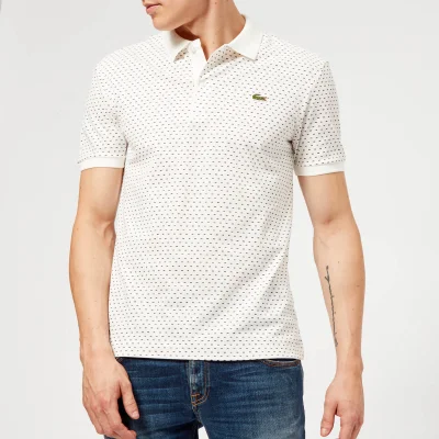 Lacoste Men's Geometric Print Polo Shirt - Flour/Navy Blue