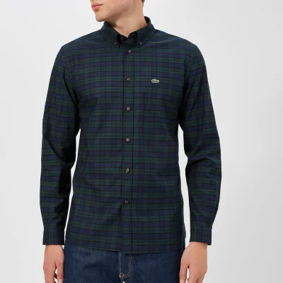 Lacoste Men's Tartan Button Down Shirt - Sinople/Meridian Blue