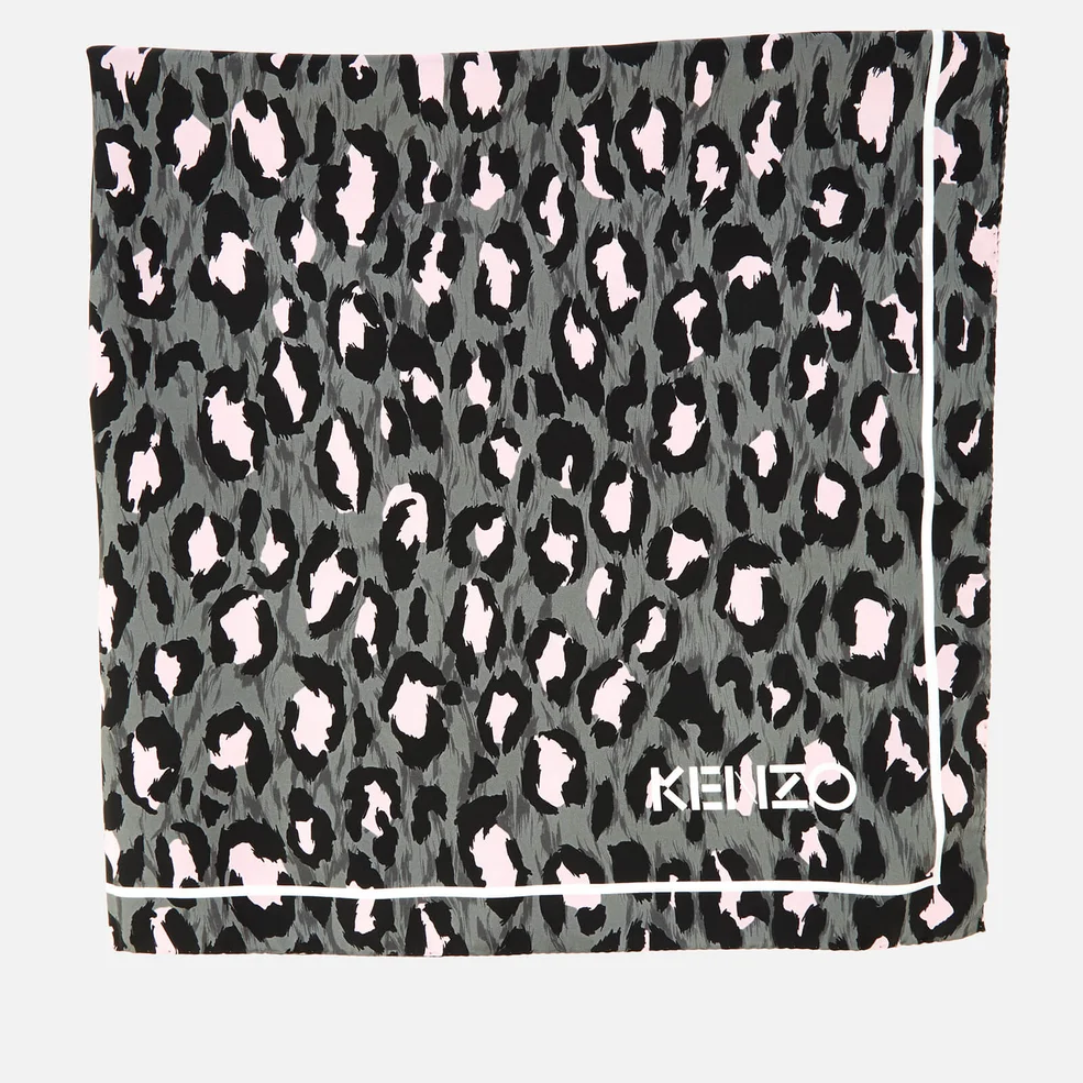 KENZO Men's Silk Twill Leopard Square Scarf - Anthracite Image 1