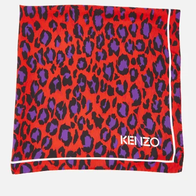 KENZO Silk Twill Leopard Square Scarf - Medium Red