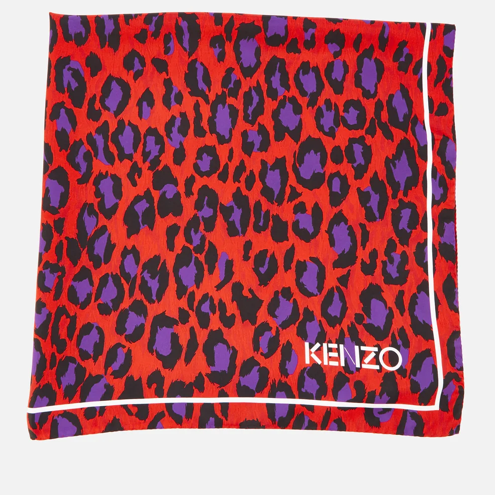 KENZO Silk Twill Leopard Square Scarf - Medium Red Image 1