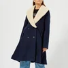 JW Anderson Women's Swing Coat with Shearling Collar - Navy - Image 1