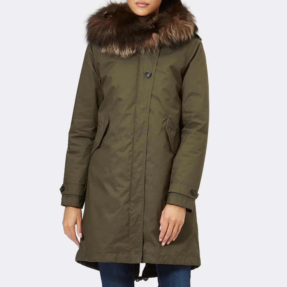 Woolrich Women's Literary Silver Fox Parka - Military Olive Image 1
