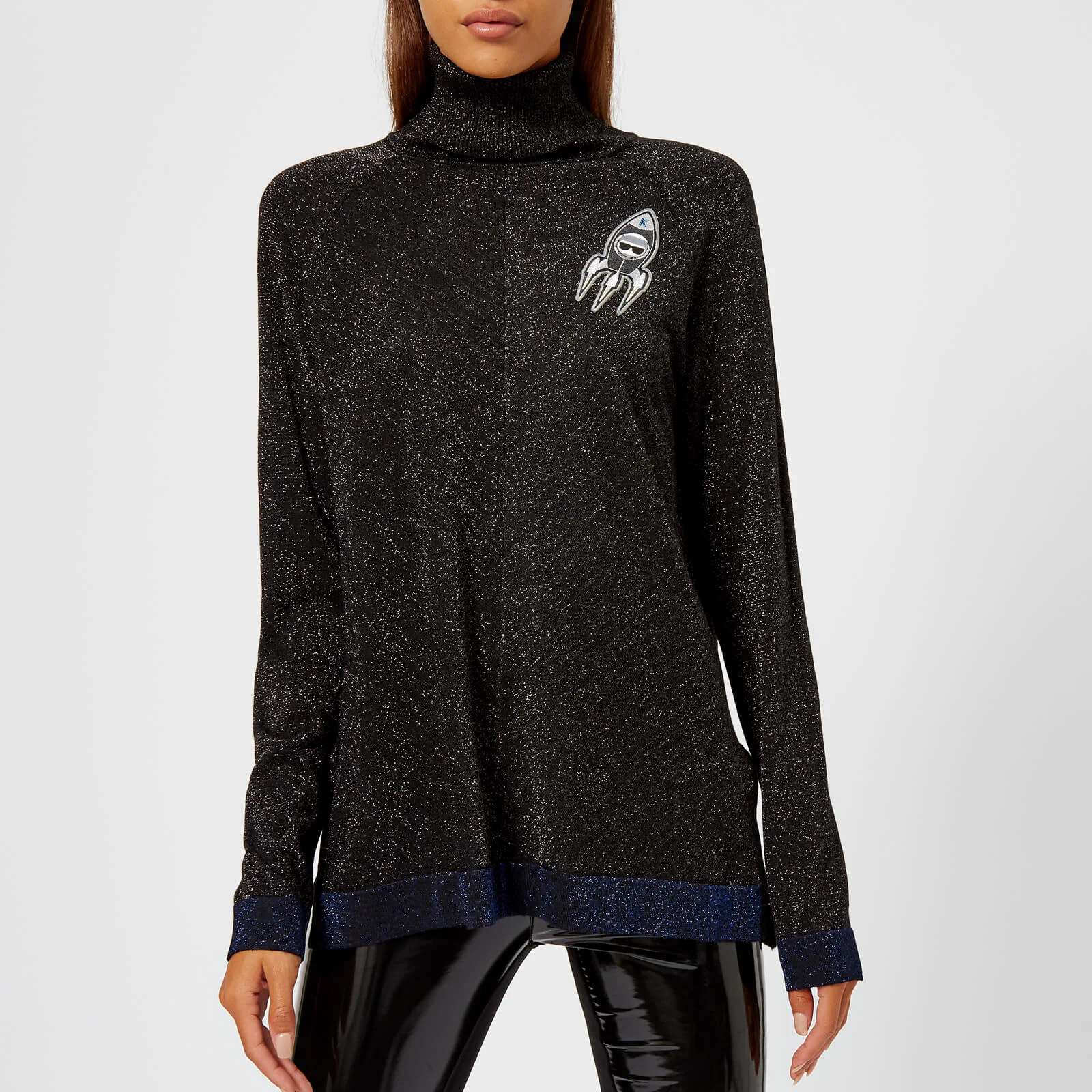 Karl Lagerfeld Women's Space Karl Lurex Knitted Jumper with Patches - Black Image 1