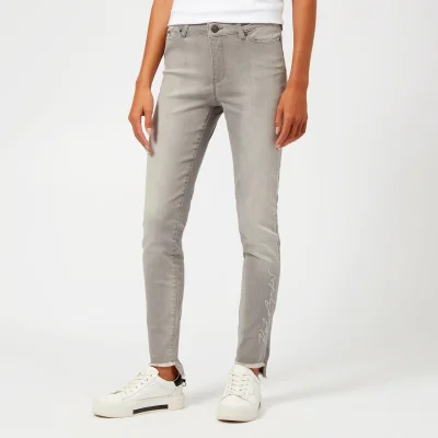 Karl Lagerfeld Women's Skinny Denim Jeans with Fringed Hem - Grey