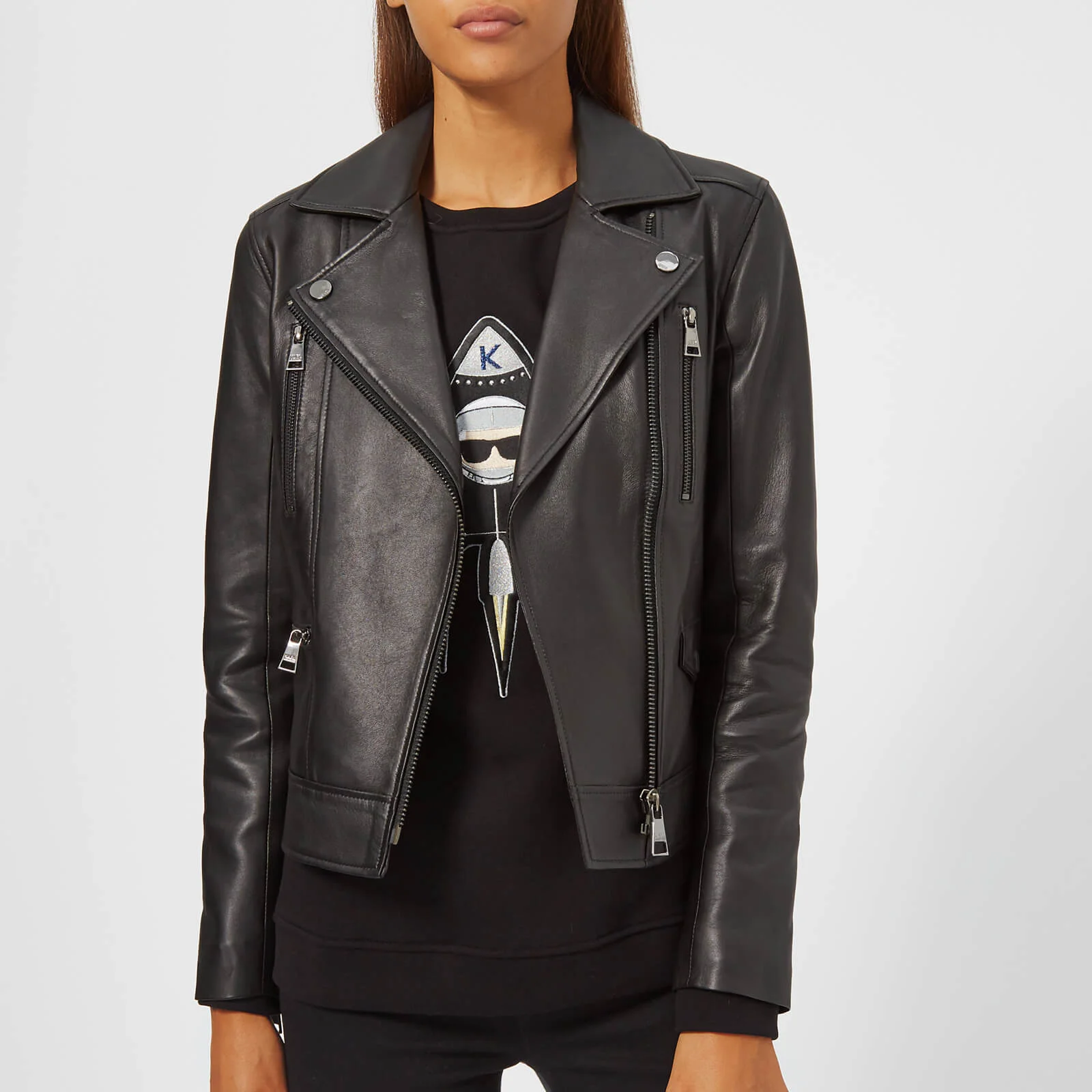Karl Lagerfeld Women's Ikonik Biker Jacket - Black Image 1