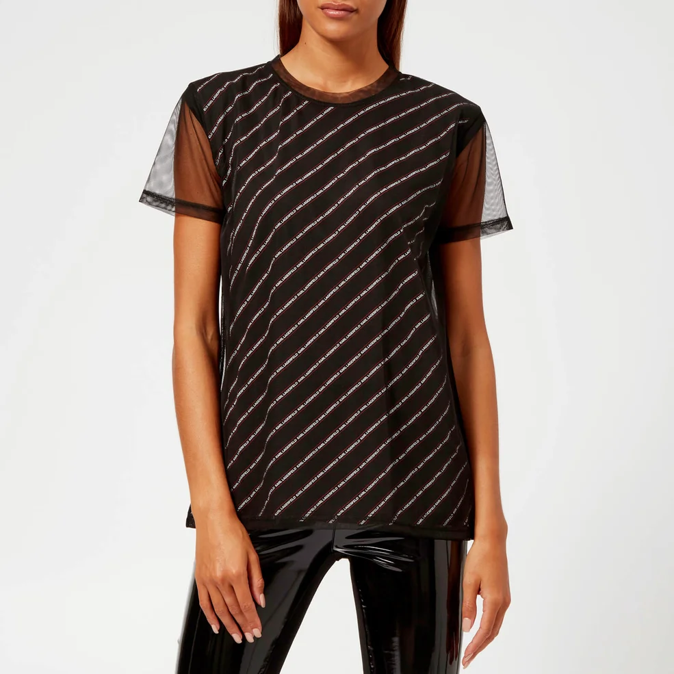 Karl Lagerfeld Women's Karl Stripe Double Layer T-Shirt - Black Image 1