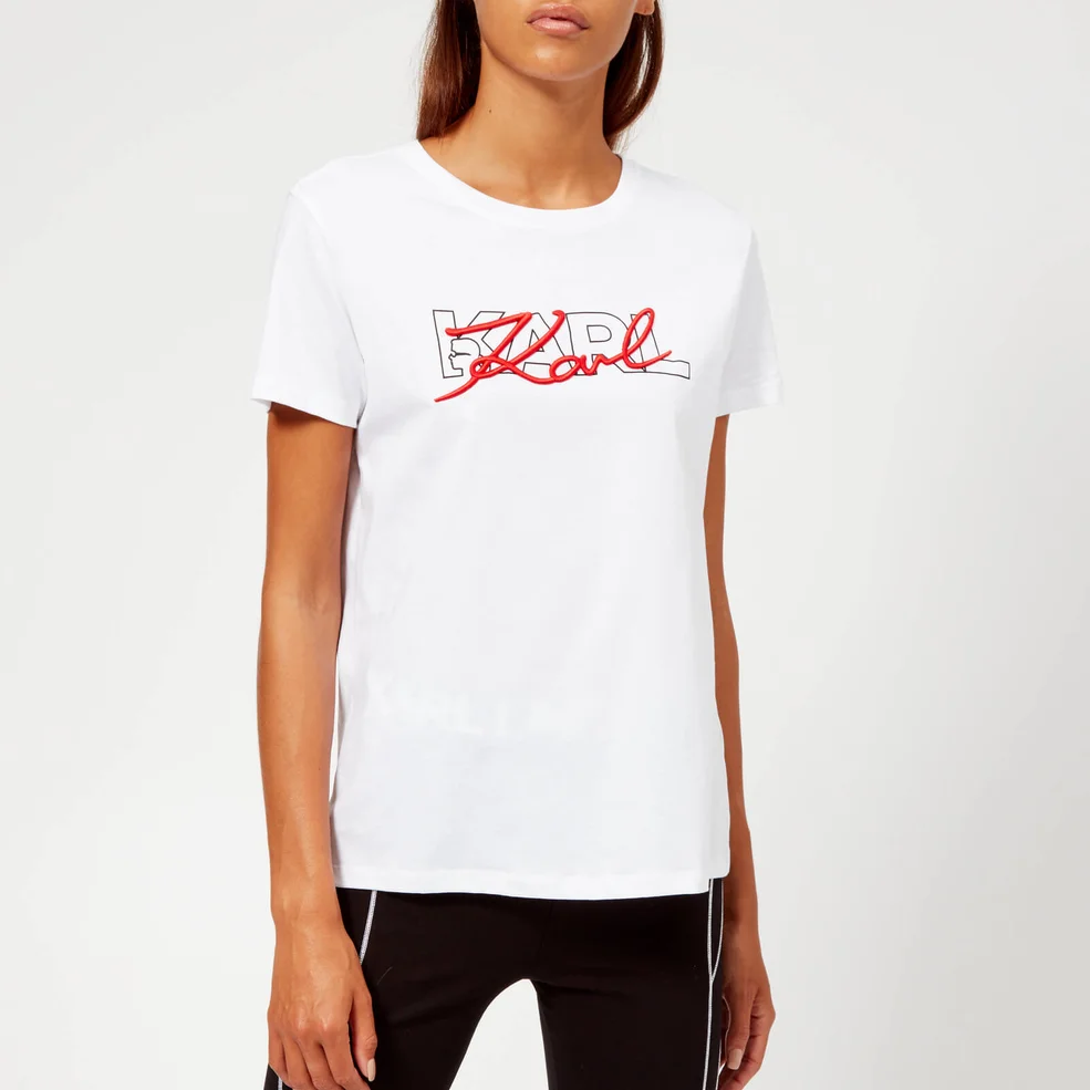 Karl Lagerfeld Women's Double Logo T-Shirt - White Image 1