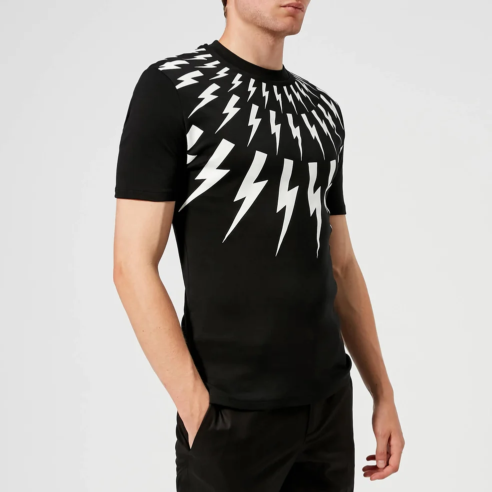 Neil Barrett Men's Fairisle Thunderbolt T-Shirt - Black/White Image 1