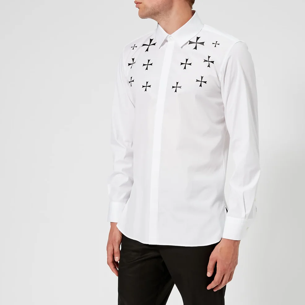 Neil Barrett Men's Military Star Fairisle Popeline Shirt - White/Black Image 1