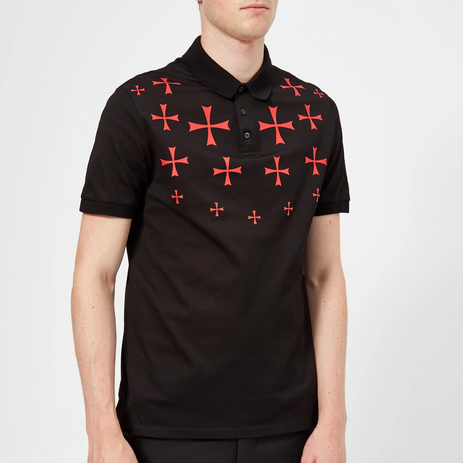 Neil Barrett Men's Fairisle Military Star Polo Shirt - Black/Red Image 1