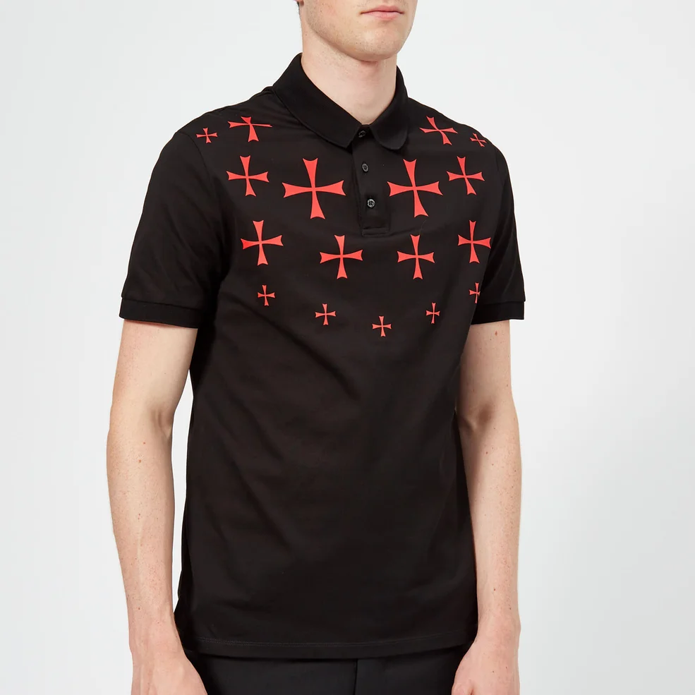 Neil Barrett Men's Fairisle Military Star Polo Shirt - Black/Red Image 1