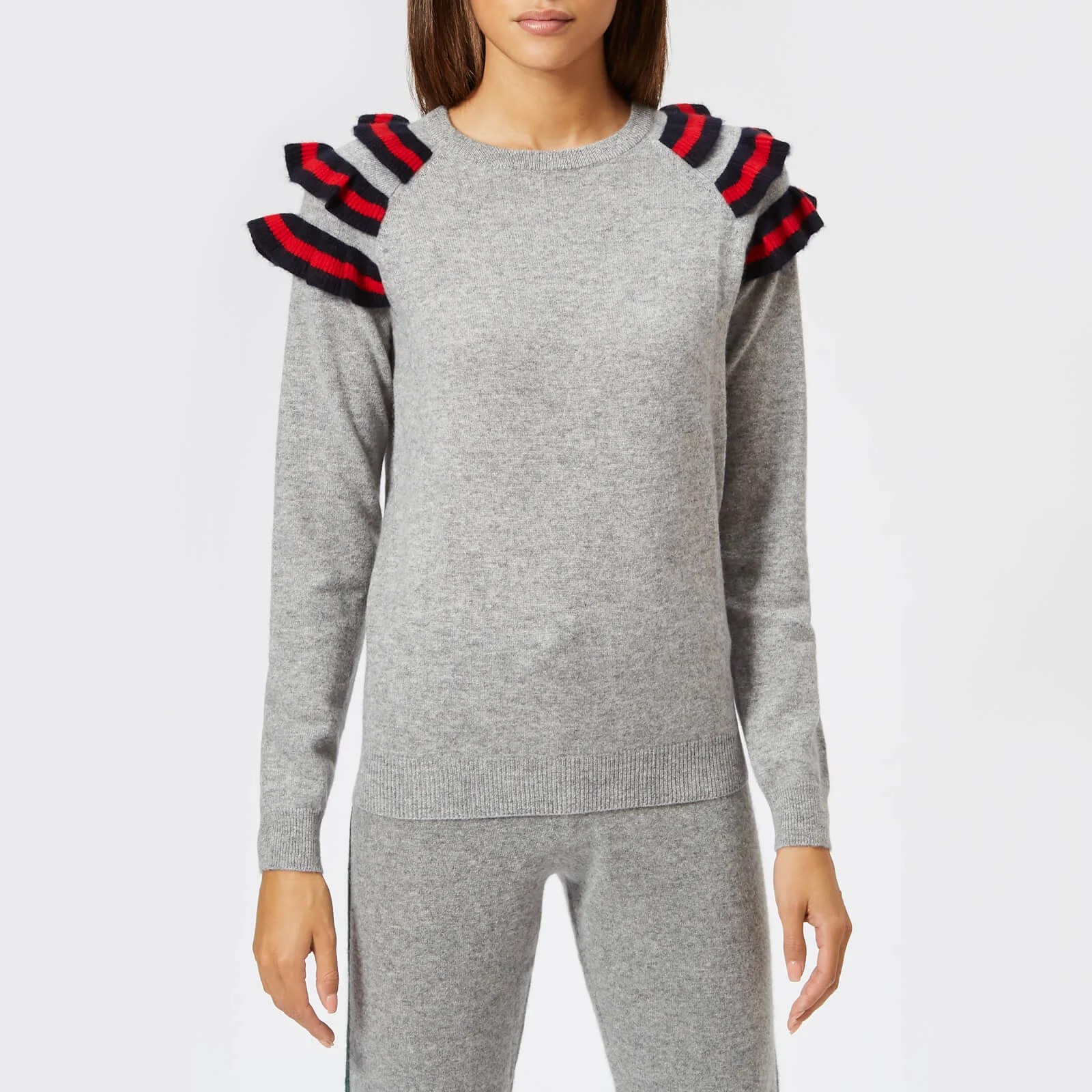 Madeleine Thompson Women's Dia Frill Knit Jumper - Grey & Red Image 1
