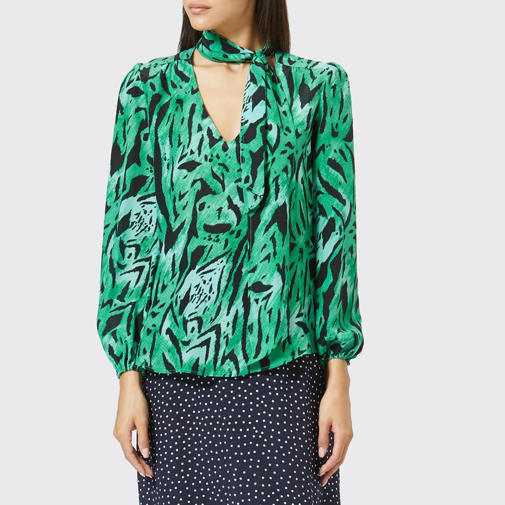 RIXO Women's Moss Necktie Blouse - Green Image 1