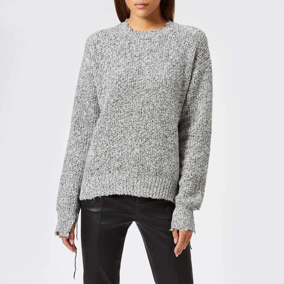 Helmut Lang Women's Distressed Relaxed Jumper - Black White Marl Image 1