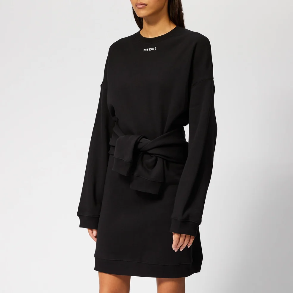 MSGM Women's Sweatshirt Dress with Tie Up Waist - Black Image 1