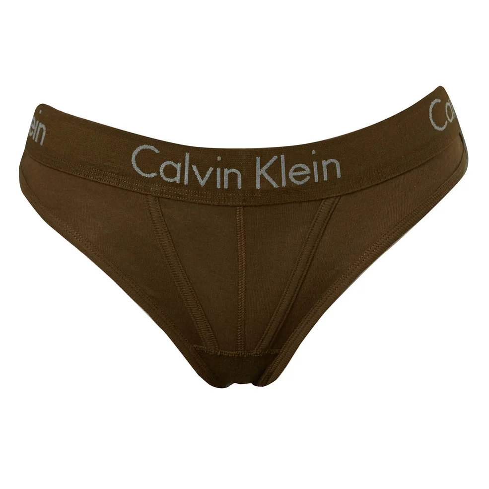 Calvin Klein Women's Logo Band Thong - Khaki Image 1