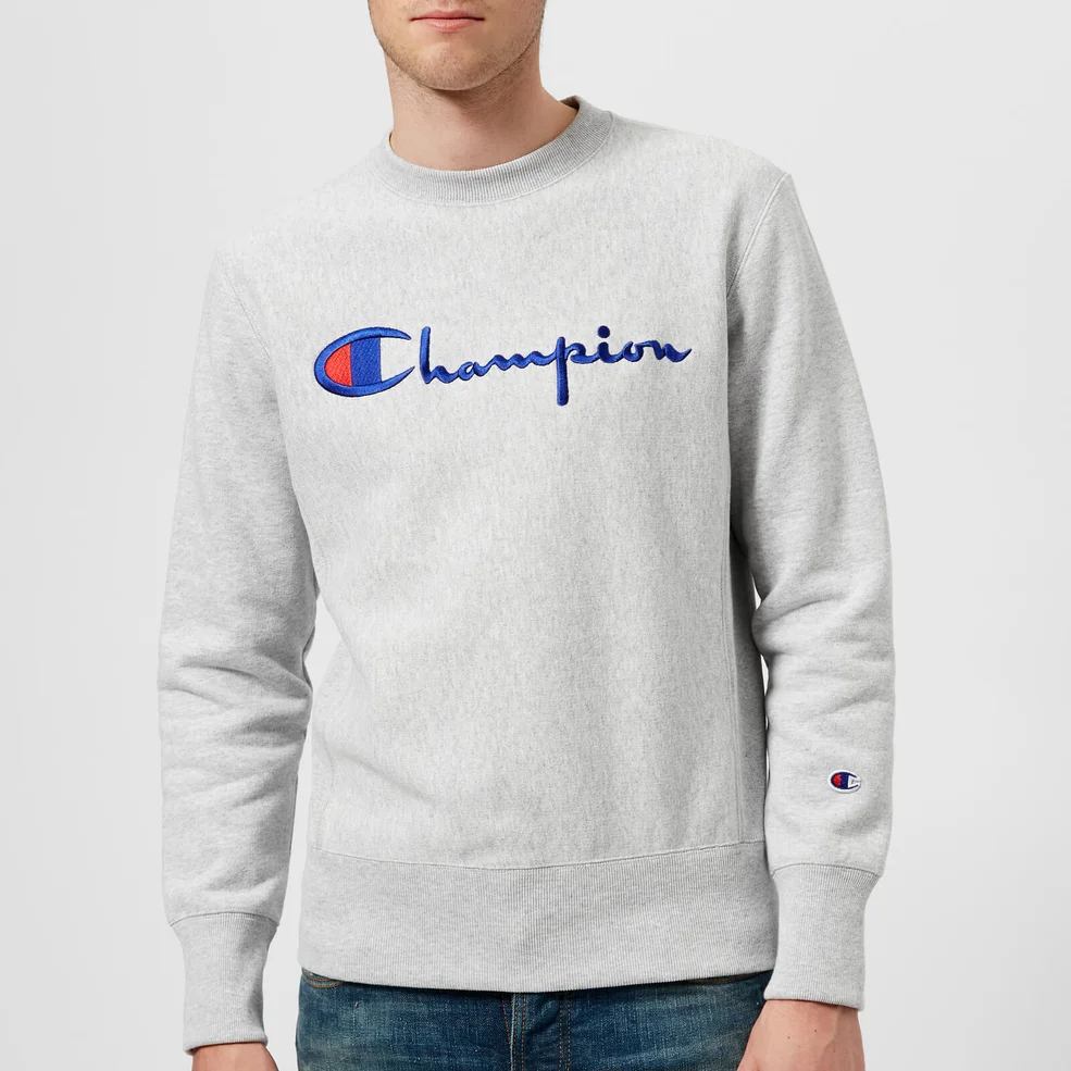 Champion Men's Crew Neck Script Sweatshirt - Grey Image 1
