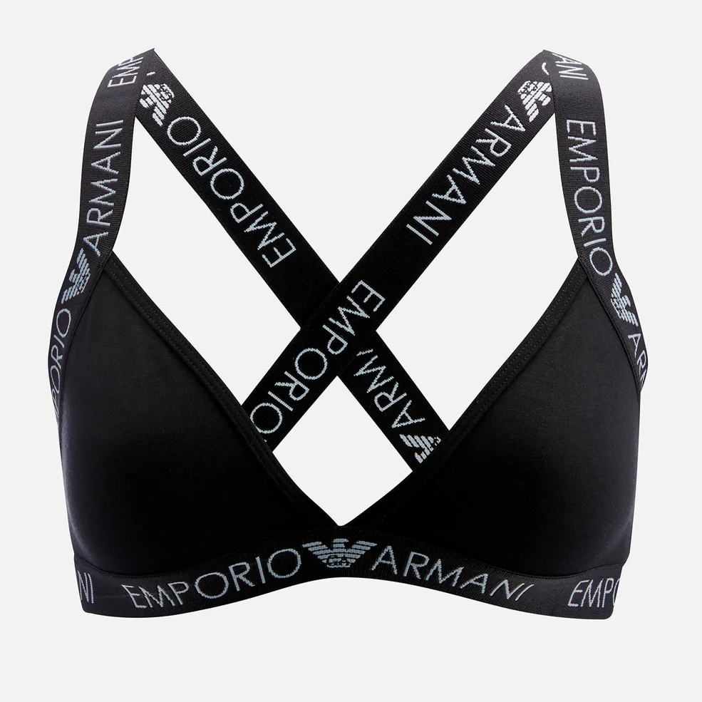 Emporio Armani Women's Iconic Logoband Triangle Bra - Black Image 1