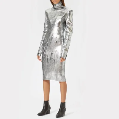 MM6 Maison Margiela Women's Silver Knitted Dress with High Neck - Silver