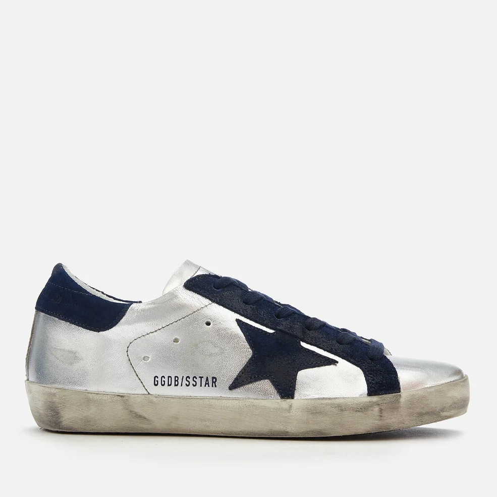 Golden Goose Women's Superstar Trainers - Silver Leather/Navy Star Image 1