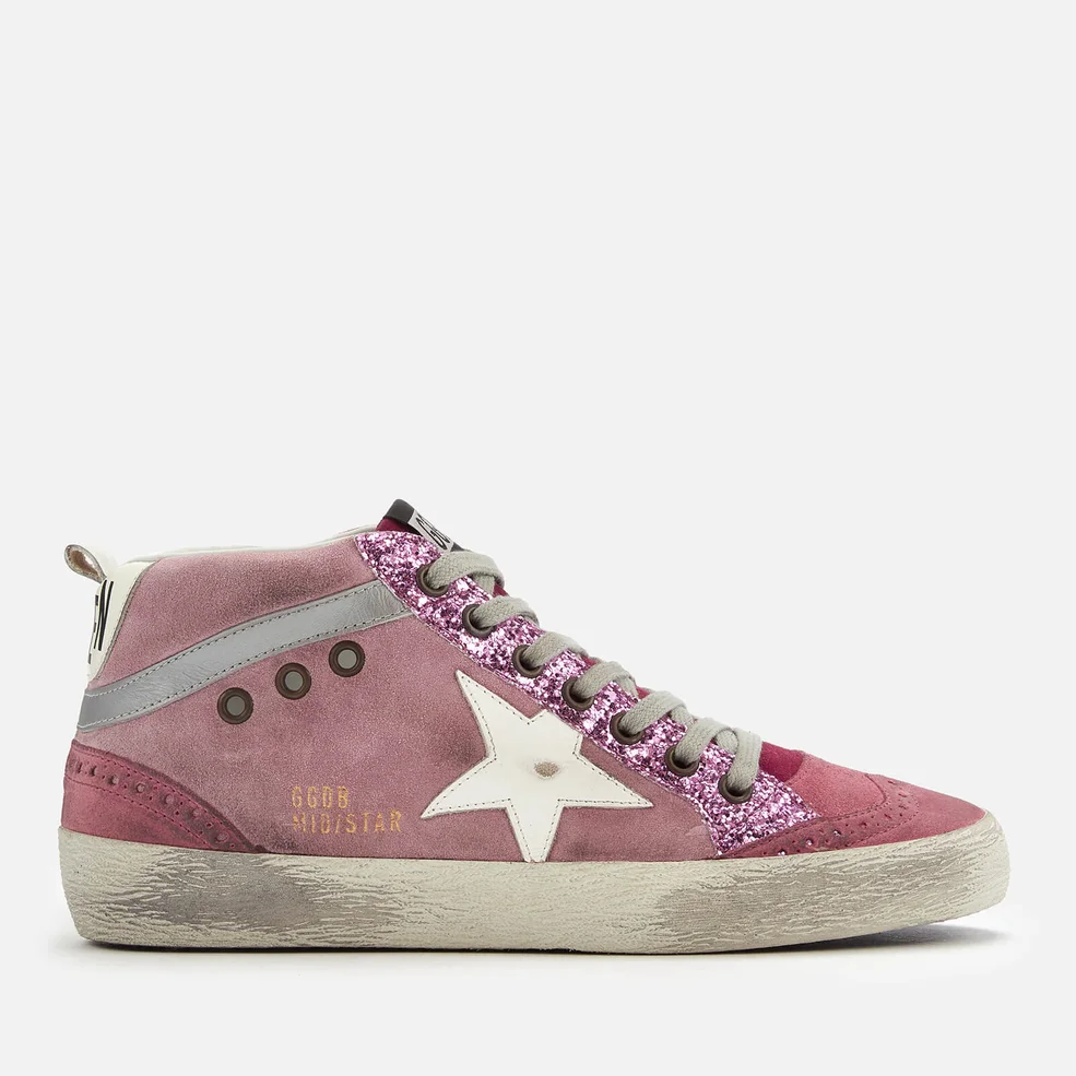 Golden Goose Women's Mid Star Suede Trainers - Pink/White Star Image 1