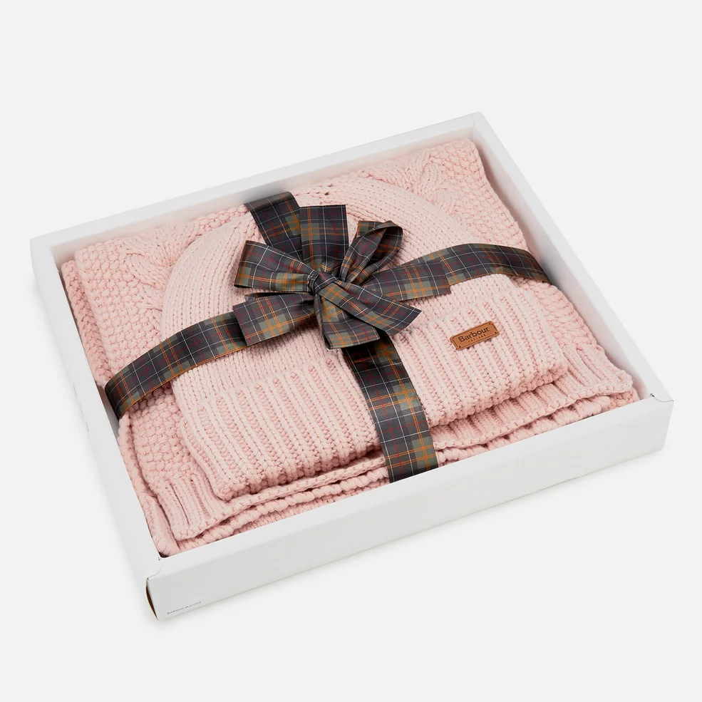 Barbour Women's Cable Hat & Scarf Set - Pink Image 1