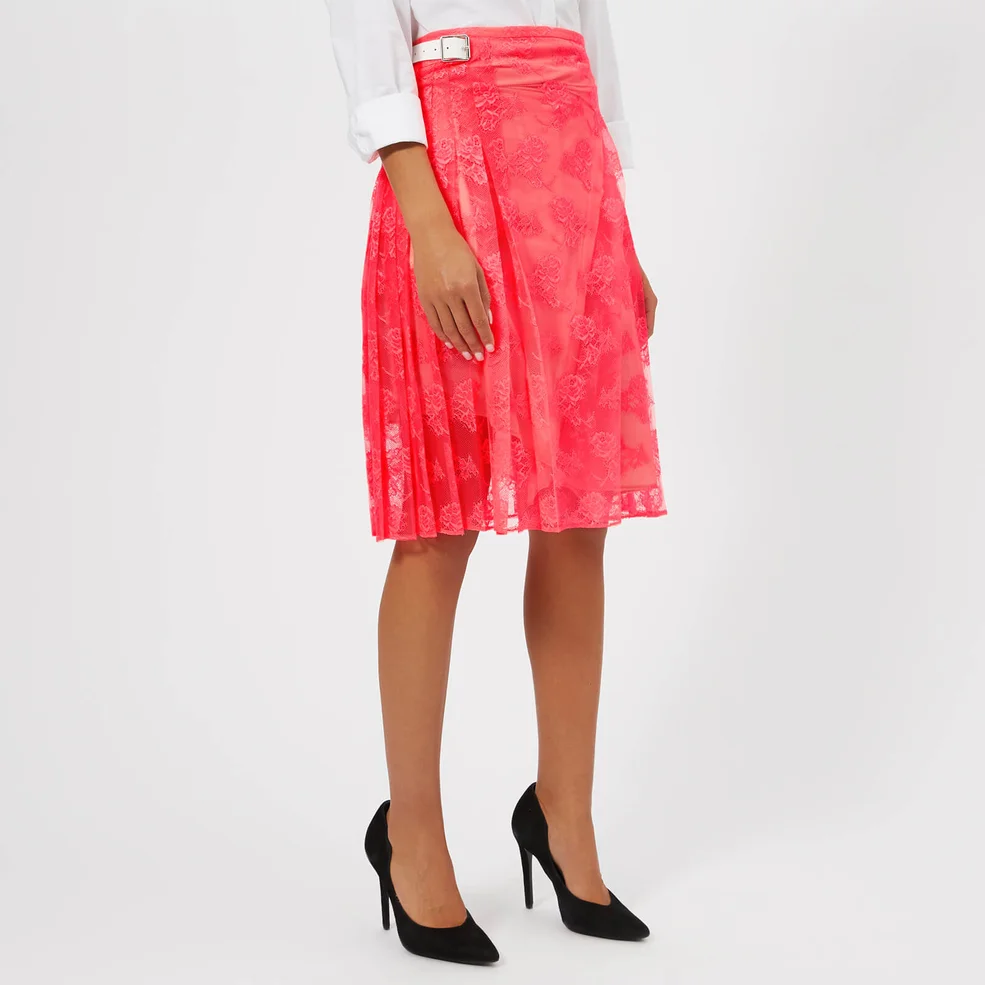 Christopher Kane Women's Neon Lace Kilt Skirt - Neon Pink Image 1